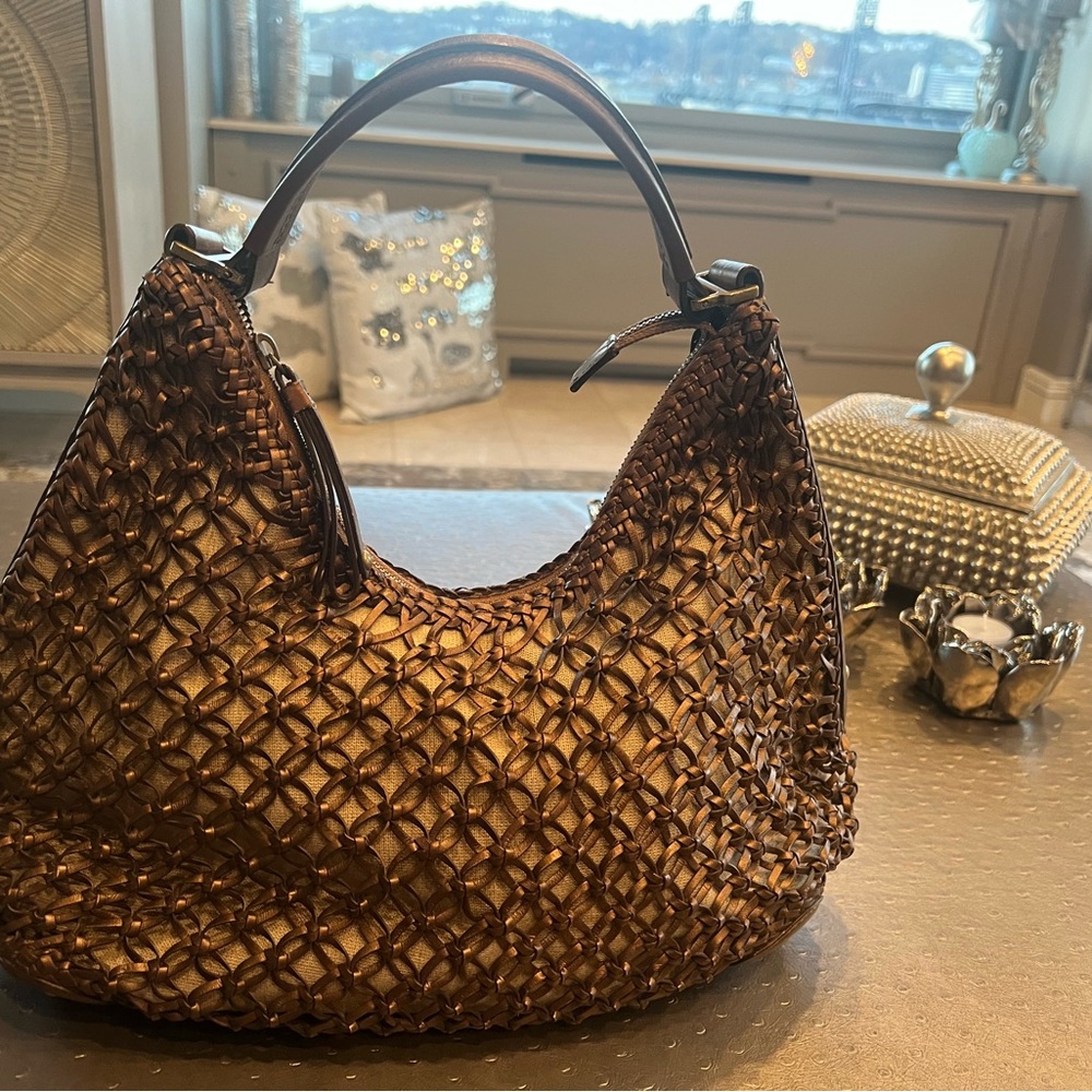 Cole Haan Bronze woven leather hand bag